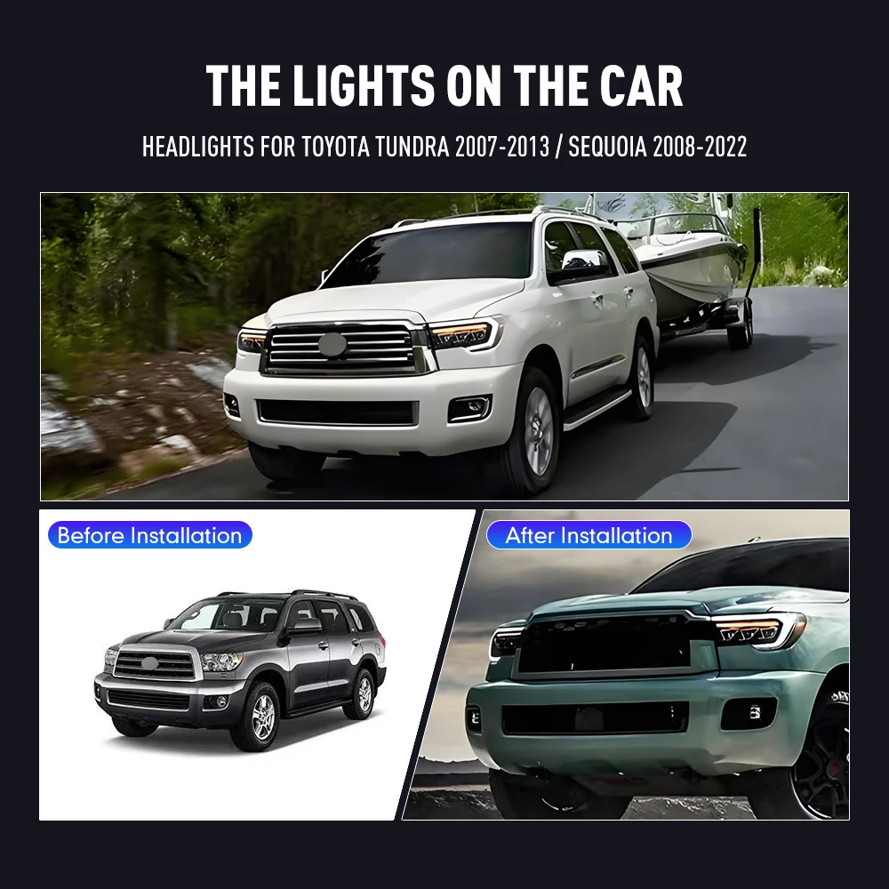 Running Headlamp - ไฟหน้าแต่งรถยนต์สำหรับ Toyota Sequoia 2008-2022 TUNDRA 2007-13