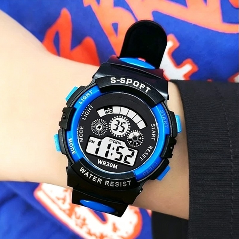 Running Watch - นาฬิกาอิเล็กทรอนิกส์สำหรับเด็ก นาฬิกากันน้ำสำหรับเด็กผู้ชาย มัลติฟังก์ชั่น ไฟกลางคืน สำหรับวิ่ง ออกกำลังกาย